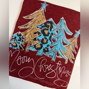 Festive Merry Christmas Red Christmas Tree Leopard Graphic Tee Size Small